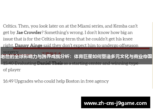 老詹的全球影响力与跨界成就分析：体育巨星如何塑造多元文化与商业帝国